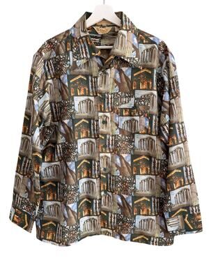 Vintage 70’s Capri David Longman Disco Shirt XL Italy France AOP Travel Print